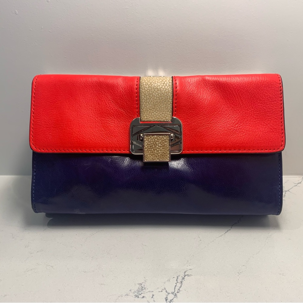 NWT Rebecca Minkoff Two-Tone Stingray Embossed Coco Clutch Red/Navy